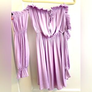 Off the Shoulder Lilac Ruffled Mini Dress